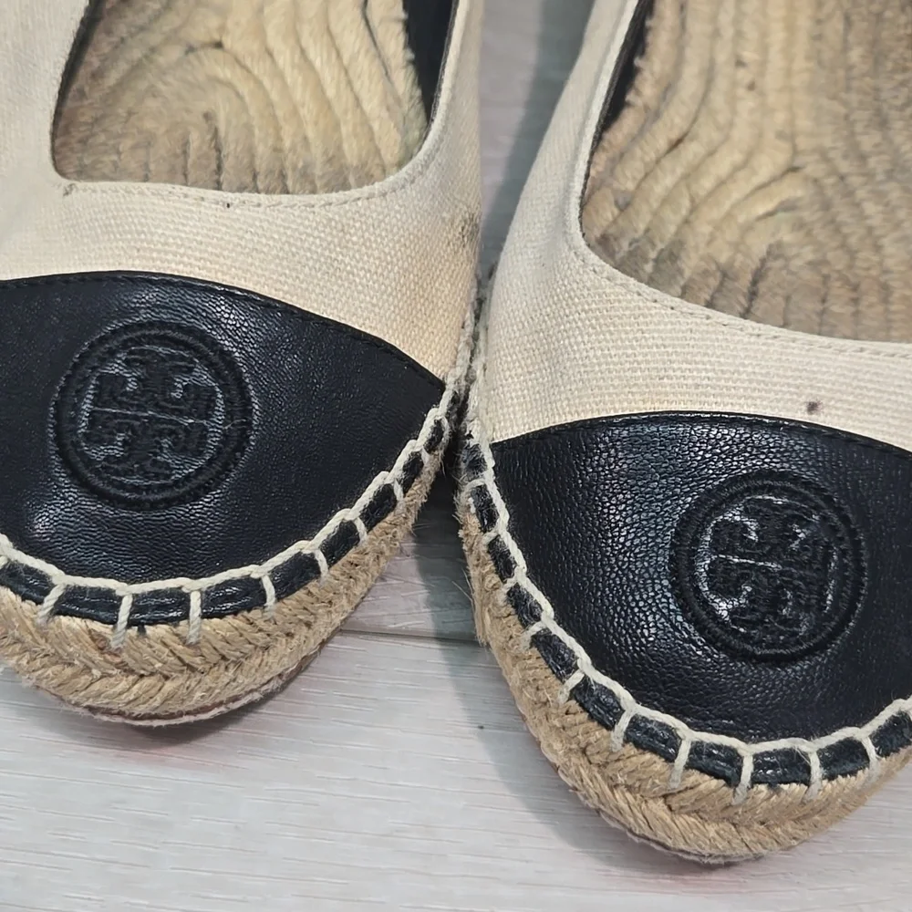 Tory Burch Women's Textile Espadrille Wedge Logo Shoes Sz 8M